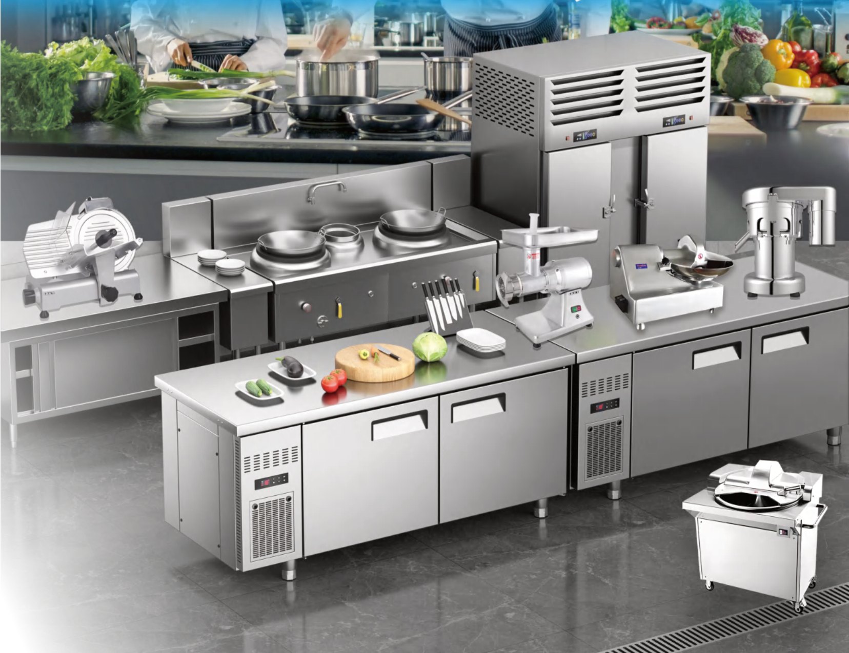 Hotel kitchen preparation and cooking line